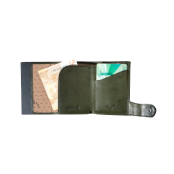 Slim Aluminium Geldbörse mit Münzfach TONY PEROTTI Vegetale Grün Leder RFID
