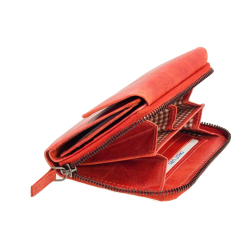 MIKA Damengeldbörse Rot 421771 Leder Damenportemonnaie Reißverschlussmünzfach