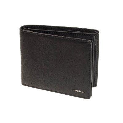 Geldbörse Querformat Strellson Jefferson Leder Portemonnaie Schwarz RFID Schutz