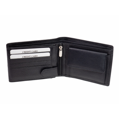 Leder Portemonnaie GO Geldbörse mit RFID Schutz Schwarz Geldbeutel Querformat